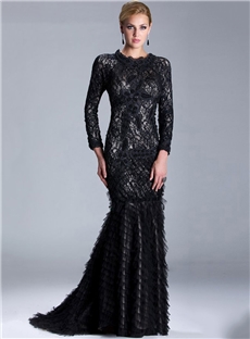Sexy Trumpet Mermaid Floor Length Black Lace Mother Of The Bride Dress