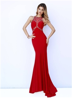 Luxurious Beading Sheath Halter Floor Length Evening Dress
