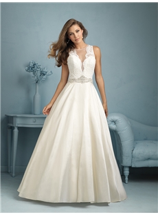 Gorgeous A Line Sheer Bodice Chapel Train Wedding Dress With Waist Beaded
