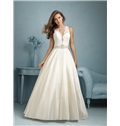 Gorgeous A Line Sheer Bodice Chapel Train Wedding Dress With Waist Beaded