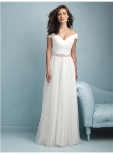 Romantic Sheath Off The Shoulder Sleeves Court Train Wedding Dress