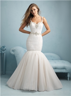 Glamorous Mermaid Ruched Tulle And Baubles Galore Wedding Dress