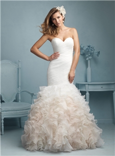 Unforgettable Mermaid Strapless Sweetheart Neckline Ruched Bodice Ruffled Skirt Wedding Dress