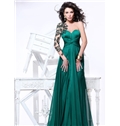 Boutique Embroidery A Line Floor Length Lace Back One Shoulder Zipper Up Evening Dress