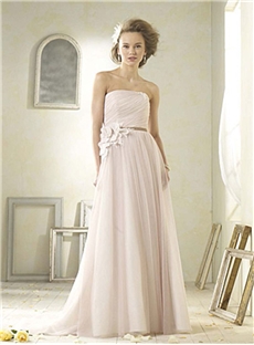 Hippie A Line Strapless Neckline Zipper Up Back Wedding Dress With Flower Sashes