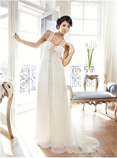 Chic Sheath Straps Sweetheart Neckline Beading Embroidery Tulle Wedding Dress