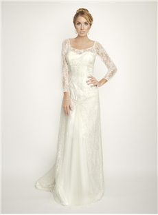 Junoesque Sheath Scoop Neckline Zipper Up Back Beading Tulle Lace Wedding Dress