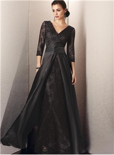 High Quality Long Sleeves A Line Black Lace Mother Of The Bride Gown