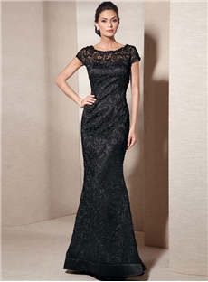 Elegant Floor Length Natural Waist Black Lace Mother Of The Bride Dress