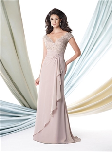 Attractive V Neck Sheath Column Floor Length Mother Of The Bride Dress