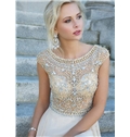 Scoop A Line Princess Short Sleeves Beading Rhinestone Floor Length Evening Formal Dress