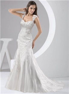 Sexy Mermaid Sweetheart Neckline Cap Sleeves Lace Appliques Wedding Dress With Satin Sash