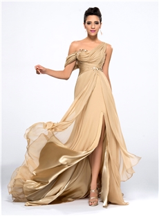 Boutique One Shoulder Appliques Split Front Long Evening Dress