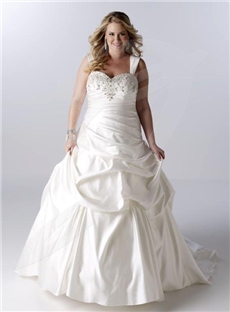 Stunning A Line Straps Pleats Beading Plus Size Wedding Dress