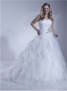 A Line Strapless Pleated Bodice With Beaded Cluster Detail Full Ruffled Skirt Wedding Dress