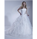 A Line Strapless Pleated Bodice With Beaded Cluster Detail Full Ruffled Skirt Wedding Dress