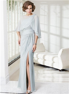 Elegant Front Split Sheath One Shoulder Beading Floor Length Mother Of The Bride Dress