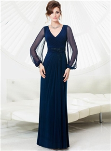Elegant Beading V Neck A Line Floor Length Mother Of The Bride Dress