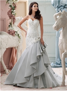 Strapless Beaded Lace Appliqués Mermaid Sweetheart Neckline Wedding Dress