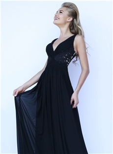 Elegant A Line V Neck Lace Back Floor Length Evening Dress