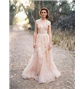 Vintage A Line Princess V Neck Sleeveless Appliques Court Train Tulle Wedding Dress