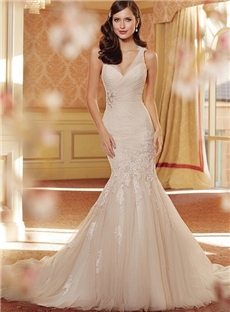 Top Vip Custom Made New Style V Neck Mermaid Satin Halter Wedding Dress