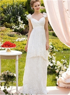 Luxurious Empire Flower Detailed Straps Draped Net Bodice Wedding Dress With High Waistline
