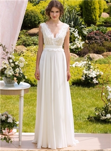 Elegant Sheath Wedding Dress With Highly Decorated Lace Bodice And Falling Chiffon Skirt