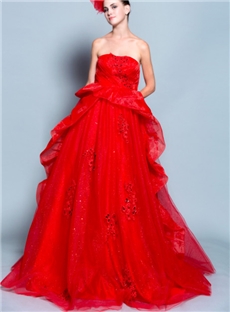 Whimsical Ball Gown Strapless Neckline Floating Fouble Layer Organza Wedding Dress