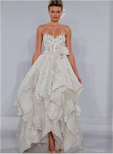 Ball Gown Sweetheart Neckline Basque Waist Tea Length Lace Wedding Dress