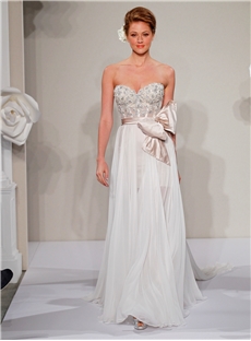 A Line Sweetheart Enckline Natural Waist Chapel Train Beaded Embroidery Wedding Dress