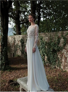 Elegant Tulle Chiffon Bateau Neckline Natural Waistline Sheath Wedding Dress With Beaded Lace Appliques