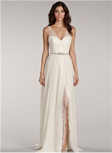 Elegant A Line Sleeveless Straps Court Train Wedding Dress