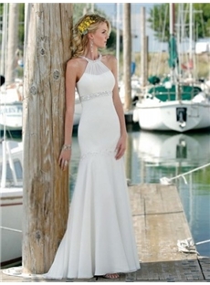 Simple Mermaid Halter Court Trains Sleeveless Beach Wedding Dresses For Brides