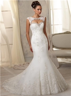 Unique Mermaid Embroidered Appliques Beading Wedding Dress With Detachable Collar
