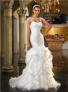 Wedding Dress Mermaid Sweep Brush Train Tulle And Organza Sweetheart With Cascading Ruffles