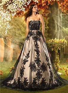 Wedding Dress A Line Court Train Lace Strapless Bridal Gown With Lace Up Back