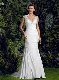 Mermaid Court Train Charmeuse V Neck Wedding Dress With Crystal Details And Beading Appliques
