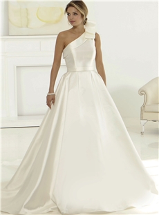 Radiant One Shoulder A Line Wedding Dress With A Bow Adornment At The Shoulder