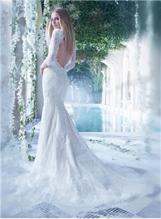 Mermaid V Neck Lace Floor Length Court Train Wedding