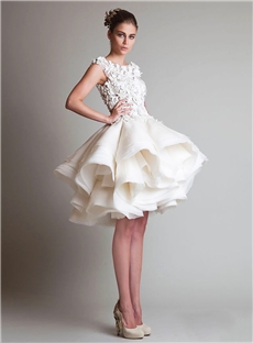 Elegant A Line Natural Waist Knee Length Lace Short Wedding Dress
