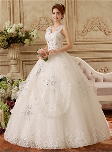 V Neck Appliques Ball Gown Wedding Dress