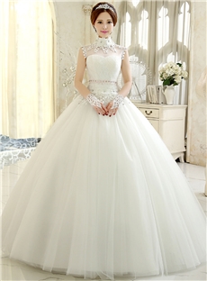 Elegant High Neck Ball Gown Tulle Wedding Dress