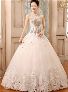 Gorgeous Halter Rhinestone Ball Gown Wedding Dress
