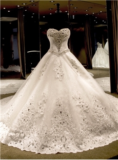 Gorgeous Sweetheart Beading Cathedral Train Wedding Dress