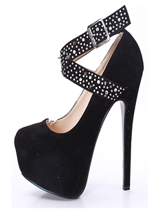Striking Black Closed Toe Cross Ankle Strap Pu Pumps