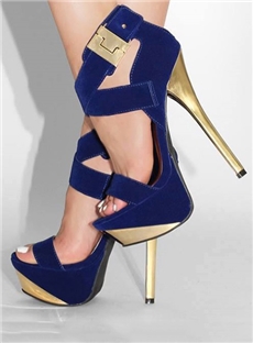 Charming Blue Sequin Stiletto Platform Ankle Strap High Heel Shoes