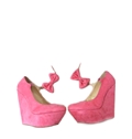 Fancy Pink Prom Bowtie Wedge Heel Closed Toe Girl Shoes