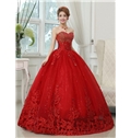 Modern Sweetheart Beading Appliques Ball Gown Red Wedding Dress