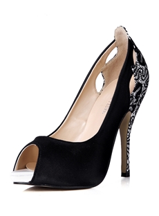Premier Black Silk Upper Cut Outs Peep Toe Shoes